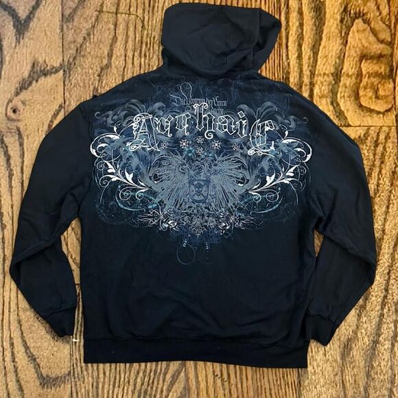 Y2K Archaic Affliction Grunge Studded Full Zip Hoodie Jacket - Picture 1 of 5